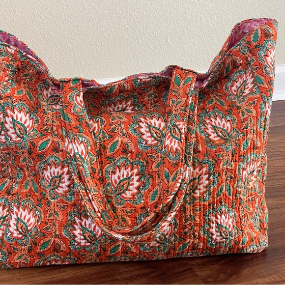 orange print Quilted tote beach summer shoulder bag reusable womens … - Picture 3 of 5